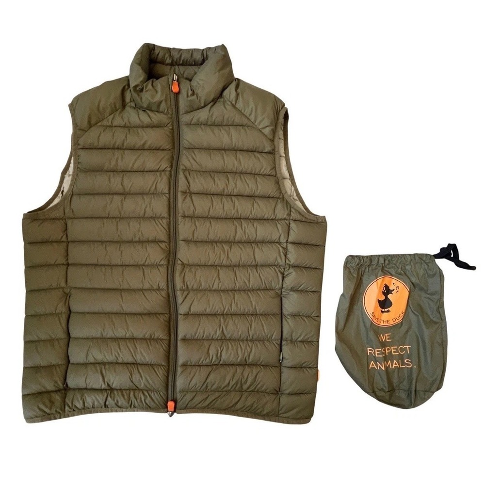 Save The Duck Mens Ultra Light Puffer Vest Olive Green Plumtech Synthetic Down L